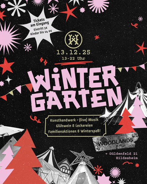 Der Wintergarten ist offiziell komplett – wir sind voll! ❄️
Und wir könnten glücklicher kaum sein: So viele wunderbare kreative Menschen werden unsere Fläche am, Samstag, 13.12. in ein glitzerndes, liebevolles Durcheinander verwandeln. 🧡✨
Über 30 Stände und Aktionen warten darauf, von euch durchstöbert zu werden 🤩
Wir freuen uns riesig darauf, euch dieses bunte Treiben präsentieren zu können. 💜🩷💚
Freut euch auf ausgefallene Kunststände, selbstgemachte Schätze, leckerstes Essen und Heißgetränke, einige Mitmachaktionen und Spiele für Groß und Klein, bunte Lichter, Feuerstellen und ganz viel muckelige Stimmung. Outdoor, aber mit genug Überdachung – wir sind wetterfest! 🔥🌈
🎶 Musikalisch wird’s ebenso vielseitig:
Sternzelt ✨
13:00–15:30 @thosc_hi – Weltreggae & Dub Music aus Afrika
15:30–18:00 @max_luxus – funkyhunkyskunky cornerchill
18:00–18:45 @wookieehannes (live) – selbstgebaute Klangmaschinen & Gitarren
19:00–22:00 @papu_music b2b @funkylanda – House Musik DJ-Set zum Tanzen!
Waldwinkel ❄️
@edgarwendtmusic – Loop Machine zum Mitmachen
@maauritz – jazzy, sinnliche Weihnachtstöne
Karaoke – Hits Hits Hits
@lorem_ipsum_cantus – Walking Act
Bleibt gespannt, nochmal genauer von den tollen Ständen in den nächsten Tagen zu erfahren. ✨
📍 Woodlands, Güldenfeld 21, 31134 Hildesheim
🕒 Markt: 13–19 Uhr, Programm bis 22 Uhr!
🎟 5€ Eintritt | Kinder bis 14 Jahre frei
🚪 Tickets direkt am Einlass
🌲 Outdoor – aber überdacht & wetterfest
Es wird wieder magic! Kommt unbedingt vorbei! ✨🫶