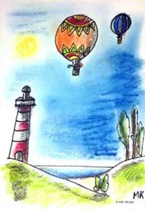 Ballonflug über dem Leuchtturm Zeichnung | Alles in Pastell | Ballonflug über dem Leuchtturm | Bild 10