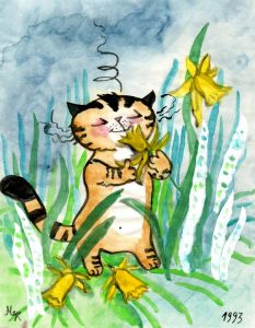 Kater Jakob mit Glockenblume Zeichnung | Kater Jakob mit Glockenblume | Bild 36