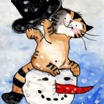 Zeichnung | Kater Jakob mit Schneemann